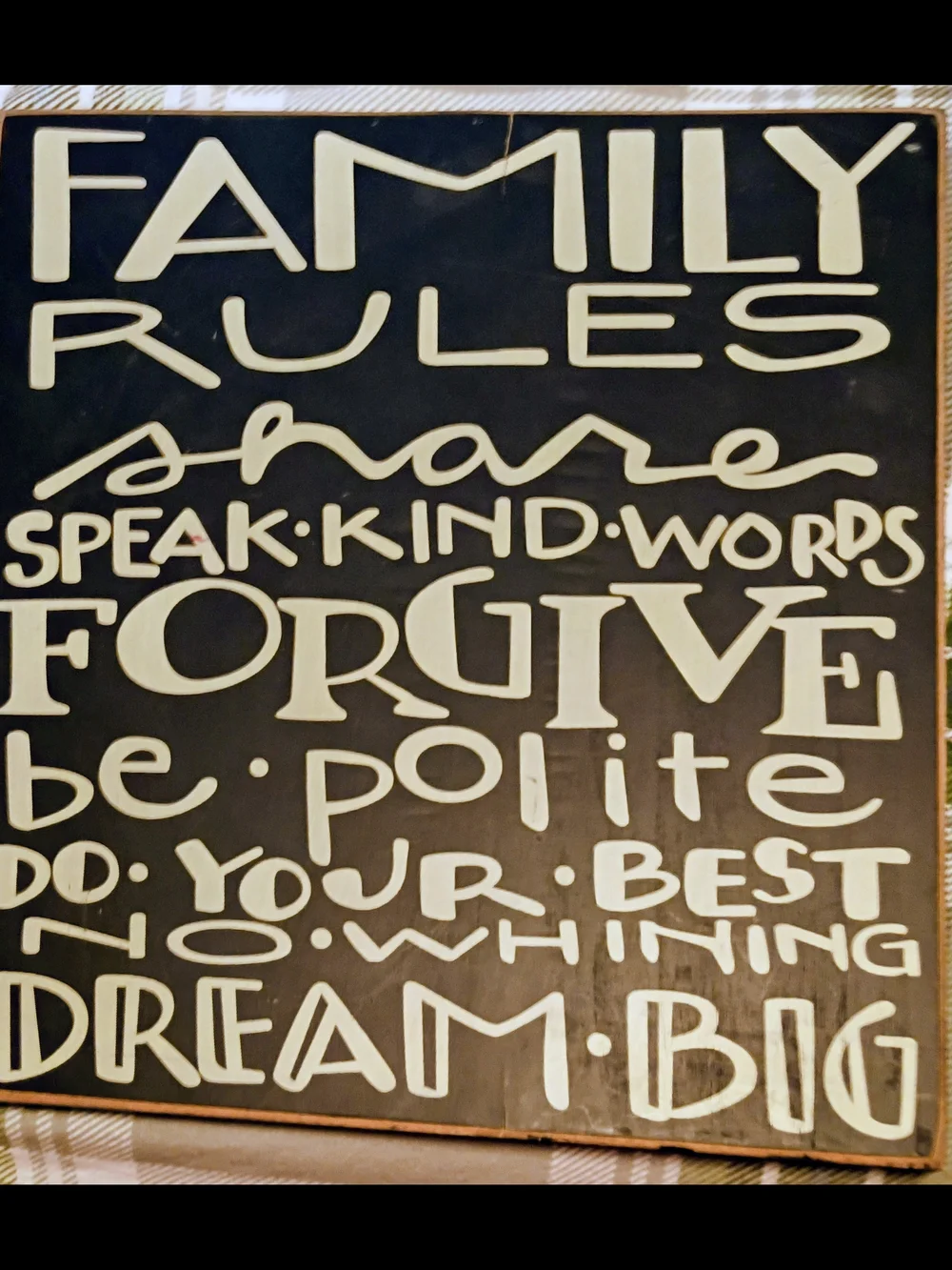 Family Rules Wall Sign - Black and Cream Home Wall Decor